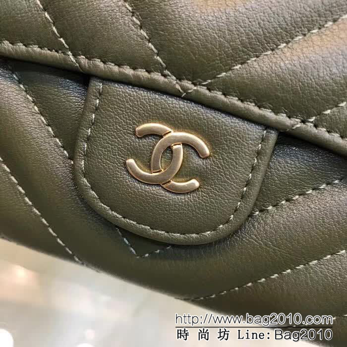 CHANEL香奈兒 古巴CU系列 cf長款錢包 進口鹿紋牛皮v格紋 復古鎏金扣 80758  DJC3174
